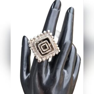 Vintage Brutalist Nested Square Statement Ring - Silver Tone Adjustable MCM
